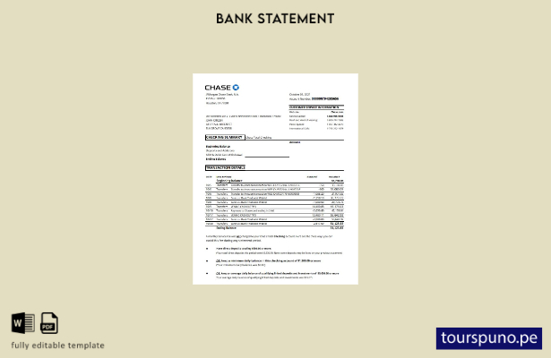Plantilla de Excel de estado de cuenta de Chase de EE. UU. lista para imprimir